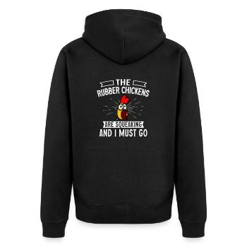 Rubber Chicken Costume Toy Rubber Chicken - Unisex Premium Organic Zip Hoodie - black - Back - Nico (187cm)