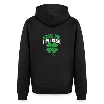 Kiss Me I'm Irish Funny Lucky Shamrock Saint - Unisex Premium Bio Zip Hoodie - Schwarz - Hinten - Nico (187cm)