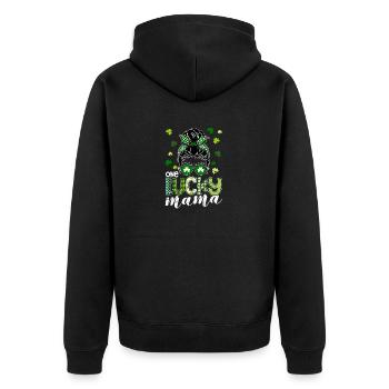Eine glückliche Mama St. Patricks Day Kleeblätter - Unisex Premium Bio Zip Hoodie - Schwarz - Hinten - Nico (187cm)
