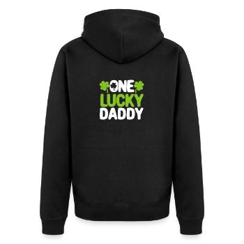 One Lucky Daddy Passende Familie St Patricks Day - Unisex Premium Bio Zip Hoodie - Schwarz - Hinten - Nico (187cm)