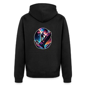 Klettern - Mond - Weltraum - Unisex Premium Bio Zip Hoodie - Schwarz - Hinten - Nico (187cm)