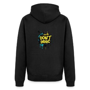 Don't Panic! Lustiger Spruch Zitat Statement - Unisex Premium Bio Zip Hoodie - Schwarz - Hinten - Nico (187cm)