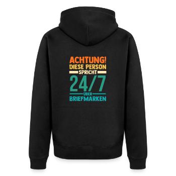 Philatelie Briefmarkensammlung Briefmarkensammler - Unisex Premium Bio Zip Hoodie - Schwarz - Hinten - Nico (187cm)