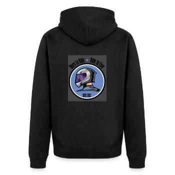 Born to Ride, Ride to Live - Unisex Premium Bio Zip Hoodie - Schwarz - Hinten - Nico (187cm)