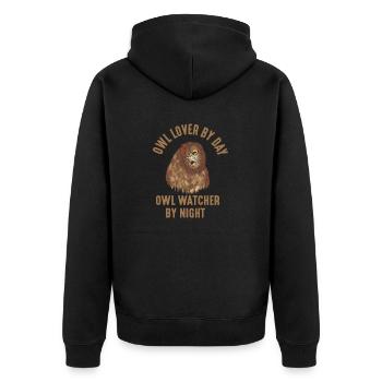 Owl Lover By Day, Owl Watcher By Night Nocturnal B - Unisex Premium Bio Zip Hoodie - Schwarz - Hinten - Nico (187cm)