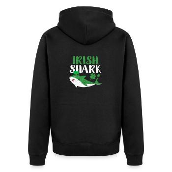 Irischer Hai Grün Lustig St Patricks Day Tier - Unisex Premium Bio Zip Hoodie - Schwarz - Hinten - Nico (187cm)