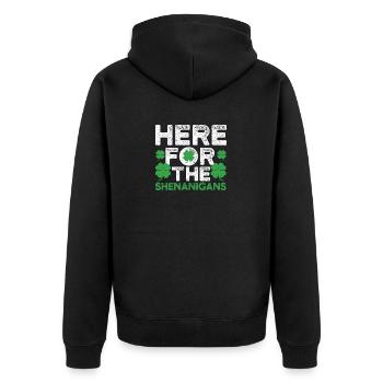 Hier für die Shenanigans Lucky St. Patrick's Day - Unisex Premium Bio Zip Hoodie - Schwarz - Hinten - Nico (187cm)