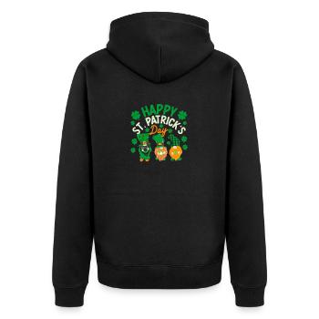 Trois Gnomes irlandais trèfle St Patrick jour chanceux - Veste à capuche bio Premium Unisexe - noir - Dos - Nico (187cm)