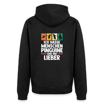 Pinguin - Unisex Premium Bio Zip Hoodie - Schwarz - Hinten - Nico (187cm)