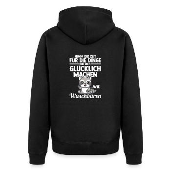 Waschbär - Unisex Premium Bio Zip Hoodie - Schwarz - Hinten - Nico (187cm)