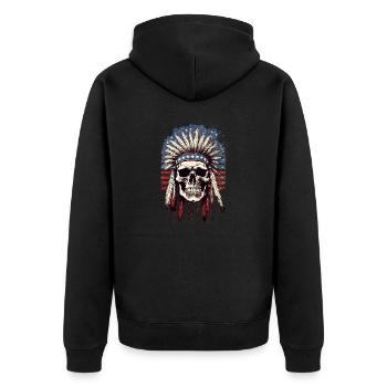 Skull Indian Chief Feather Headdress America - Unisex Premium Organic Zip Hoodie - black - Back - Nico (187cm)