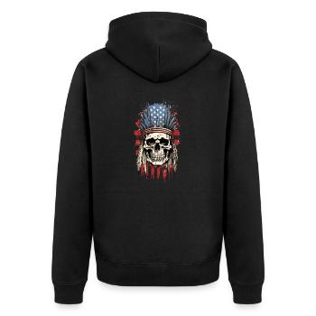 Skull Indian Chief Feather Headdress America - Unisex Premium Organic Zip Hoodie - black - Back - Nico (187cm)