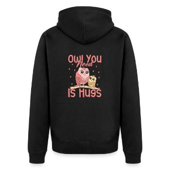 Owl You Need Is Hugs Night Owls Nocturnal Bird - Unisex Premium Bio Zip Hoodie - Schwarz - Hinten - Nico (187cm)