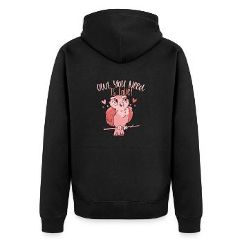 Owl You Need Is Love! Nocturnal Bird Night Owls - Unisex Premium Bio Zip Hoodie - Schwarz - Hinten - Nico (187cm)