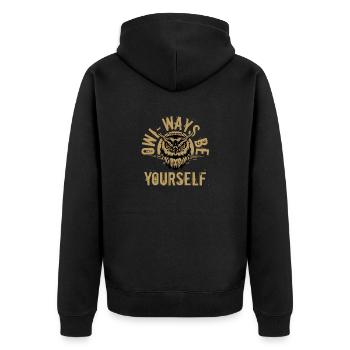 Owl-ways Be Yourself Nocturnal Bird Night Owls - Unisex Premium Bio Zip Hoodie - Schwarz - Hinten - Nico (187cm)