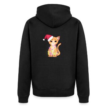 Niedliche orangefarbene Katze mit Weihnachtslichtern, Weihnachtsmütze - Unisex Premium Bio Zip Hoodie - Schwarz - Hinten - Nico (187cm)