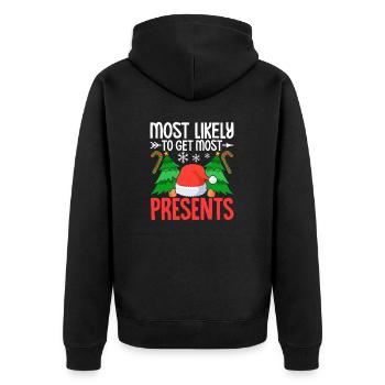 Le plus susceptible de recevoir le plus de cadeaux drôle - Veste à capuche bio Premium Unisexe - noir - Dos - Nico (187cm)
