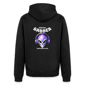 Gabber Rotterdam Techno Hardcore Speedcore - Unisex Premium Bio Zip Hoodie - Schwarz - Hinten - Nico (187cm)