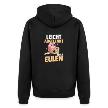Leicht Abgelenkt Durch Eulen - Unisex Premium Bio Zip Hoodie - Schwarz - Hinten - Nico (187cm)