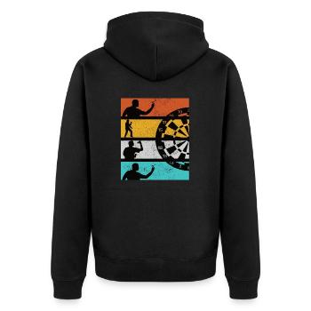 DART PLAYER RETRO DESIGN - Unisex Premium Bio Zip Hoodie - Schwarz - Hinten - Nico (187cm)