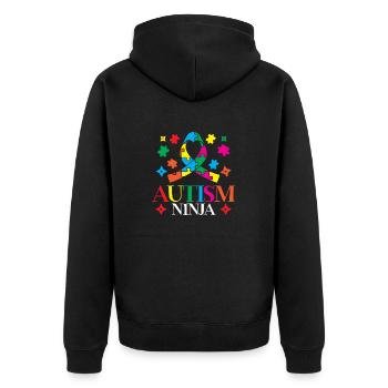 Autismus-ninja-asperger-syndrom-spektrum - Unisex Premium Bio Zip Hoodie - Schwarz - Hinten - Nico (187cm)