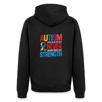 Autismus-krieger Unterschätzen Niemals Unsere - Unisex Premium Bio Zip Hoodie - Schwarz - Hinten - Nico (187cm)