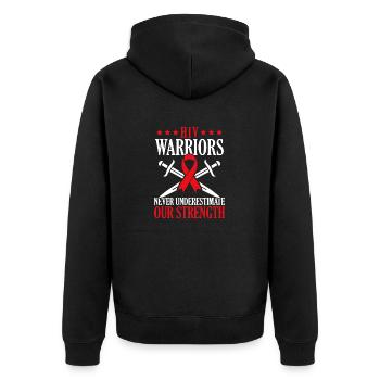 Hiv-krieger Unterschätzen Niemals Unseren - Unisex Premium Bio Zip Hoodie - Schwarz - Hinten - Nico (187cm)
