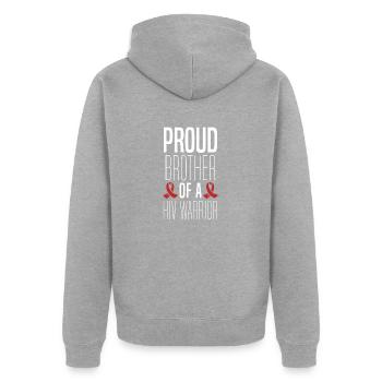 Stolzer Bruder Eines Hiv-kriegers Unterstützt Den - Unisex Premium Bio Zip Hoodie - Grau meliert - Hinten - Nico (187cm)