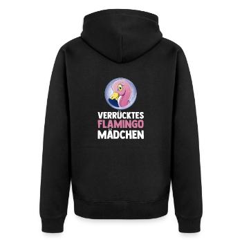 Verrücktes Flamingo Mädchen - Unisex Premium Bio Zip Hoodie - Schwarz - Hinten - Nico (187cm)