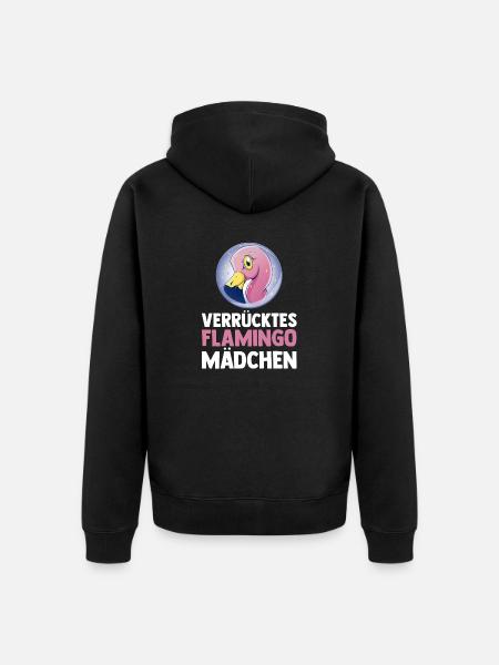 Verrücktes Flamingo Mädchen - Unisex Premium Bio Zip Hoodie - Schwarz
