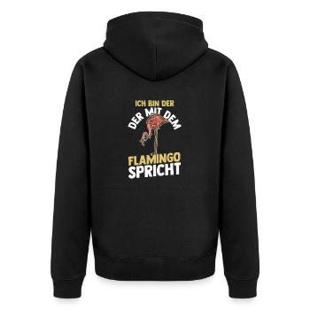 Ich bin der mit dem Flamingo spricht - Unisex Premium Bio Zip Hoodie - Schwarz - Hinten - Nico (187cm)