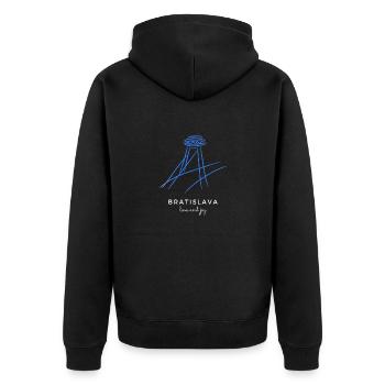 Bratislava Slovakia Slowakei Slovensko UFO - Unisex Premium Bio Zip Hoodie - Schwarz - Hinten - Nico (187cm)