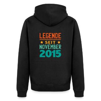 November 2015 Legende seit 8 Jahren Mann Frau - Unisex Premium Bio Zip Hoodie - Schwarz - Hinten - Nico (187cm)