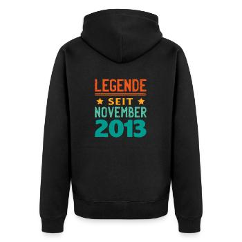 November 2013 Legende seit 10 Jahren Mann Frau - Unisex Premium Bio Zip Hoodie - Schwarz - Hinten - Nico (187cm)
