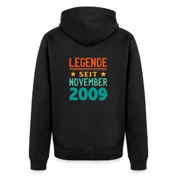 November 2009 Legende seit 14 Jahren Mann Frau - Unisex Premium Bio Zip Hoodie - Schwarz - Hinten - Nico (187cm)