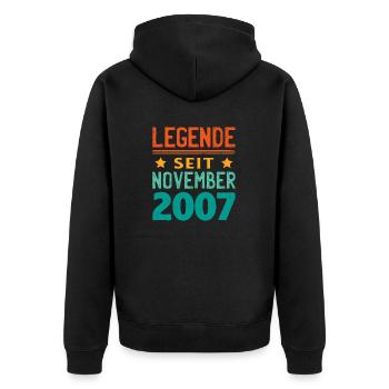 November 2007 Legende seit 16 Jahren Mann Frau - Unisex Premium Bio Zip Hoodie - Schwarz - Hinten - Nico (187cm)