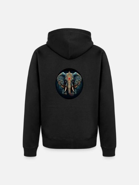 Blauer Mandala Elefant - Unisex Premium Bio Zip Hoodie - Schwarz