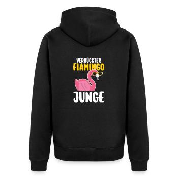 Verrückter Flamingo Junge - Unisex Premium Bio Zip Hoodie - Schwarz - Hinten - Nico (187cm)