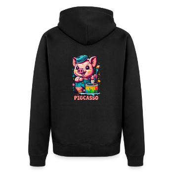Pigcasso Lustiges Schwein Maler Kunstliebhaber - Unisex Premium Bio Zip Hoodie - Schwarz - Hinten - Nico (187cm)