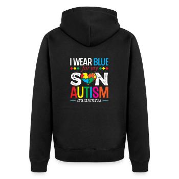 I'm wearing blue for autism awareness month - Unisex Premium Organic Zip Hoodie - black - Back - Nico (187cm)