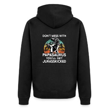 Papa Saurus Father's Day T-Shirt and PapaSaurus - Unisex Premium Organic Zip Hoodie - black - Back - Nico (187cm)