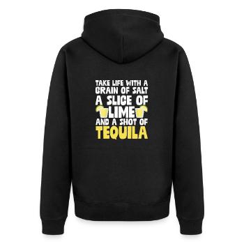 A Grain Of Salt, A Slice Of Lime _ Shot Of Tequila - Unisex Premium Organic Zip Hoodie - black - Back - Nico (187cm)