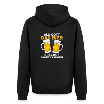 Als Gott Bier Erschuf Dachte Er An Mich - Unisex Premium Bio Zip Hoodie - Schwarz - Hinten - Nico (187cm)