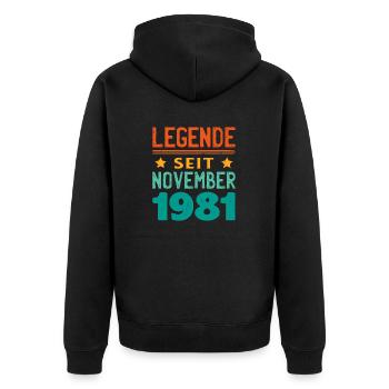 November 1981 Legende seit 42 Jahren Mann Frau - Unisex Premium Bio Zip Hoodie - Schwarz - Hinten - Nico (187cm)