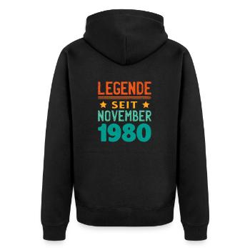 November 1980 Legende seit 43 Jahren Mann Frau - Unisex Premium Bio Zip Hoodie - Schwarz - Hinten - Nico (187cm)