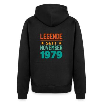 November 1979 Legende seit 44 Jahren Mann Frau - Unisex Premium Bio Zip Hoodie - Schwarz - Hinten - Nico (187cm)