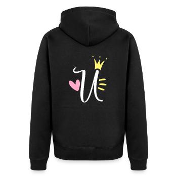 Buchstabe U Anfangsbuchstabe Krone - Unisex Premium Bio Zip Hoodie - Schwarz - Hinten - Nico (187cm)