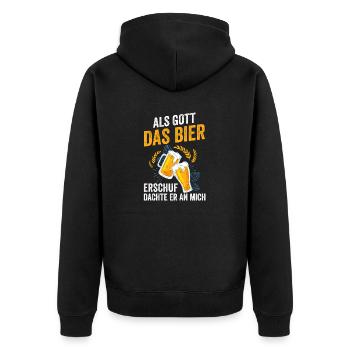 Als Gott Bier Erschuf Dachte Er An Mich - Unisex Premium Bio Zip Hoodie - Schwarz - Hinten - Nico (187cm)