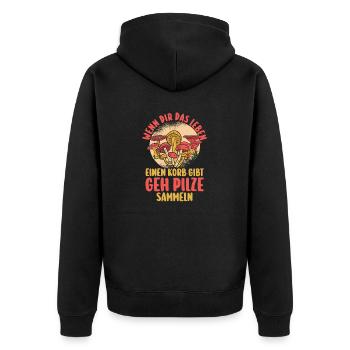 Pilz Pilze Pilzjäger Pilzsammler - Unisex Premium Bio Zip Hoodie - Schwarz - Hinten - Nico (187cm)