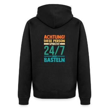 Bastler Bastelunterricht Basteln - Unisex Premium Bio Zip Hoodie - Schwarz - Hinten - Nico (187cm)